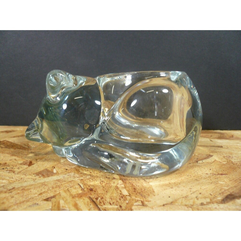 Indiana Glass Crystal Sleeping Cat Kitty Tea Light Candle Votive Holder Vintage
